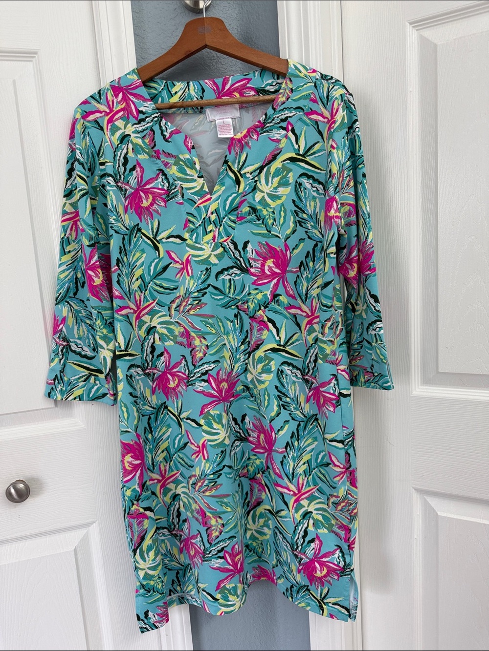 Stella Parker Aqua Floral V-Neck Women's dress/cover up size L